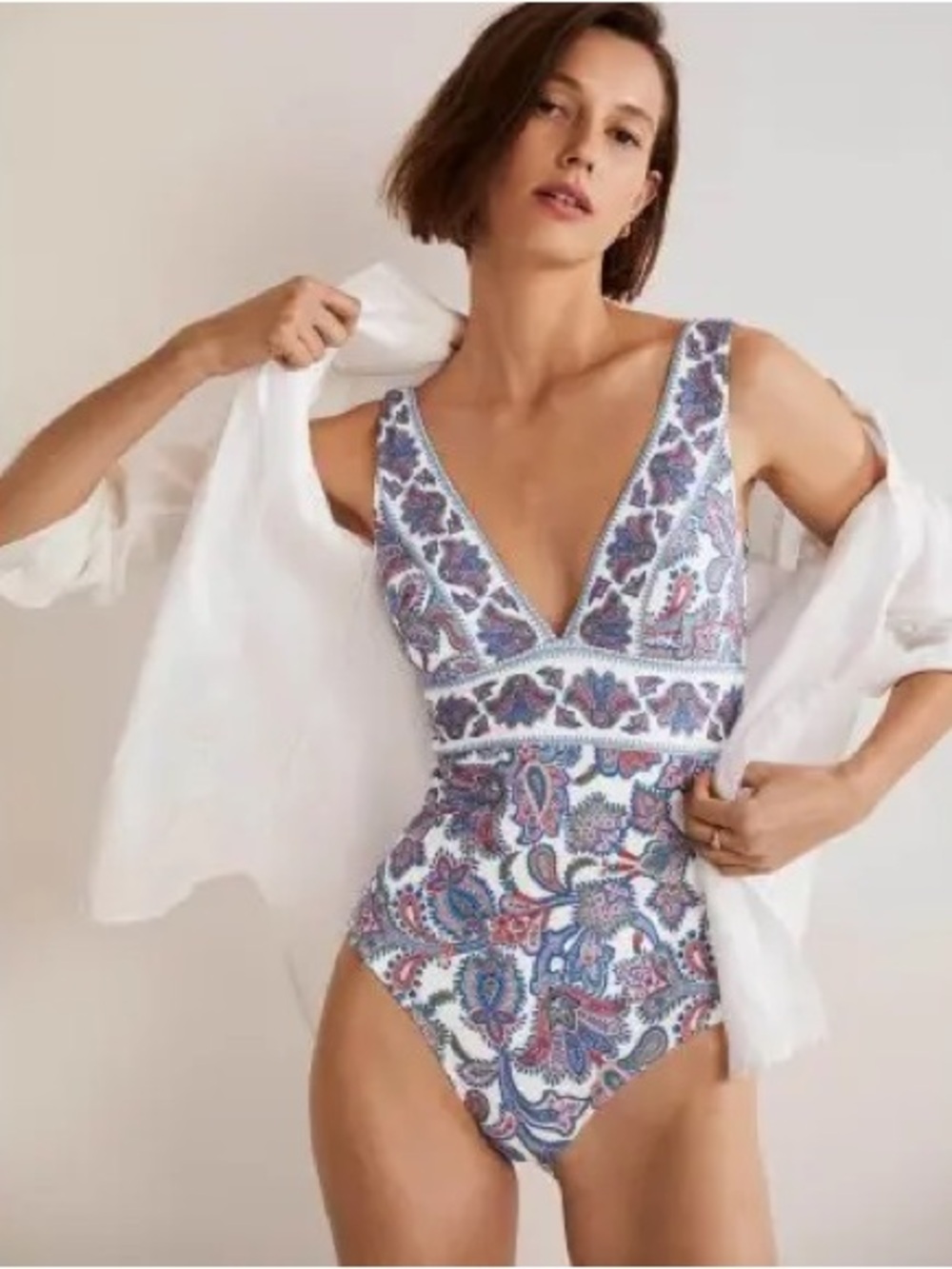Boden Porto V-neck One Piece Swimsuit Paisley Size 12L - Picture 2 of 9